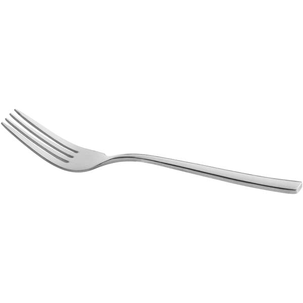 A close-up of an Acopa Petra stainless steel fork with a silver handle.