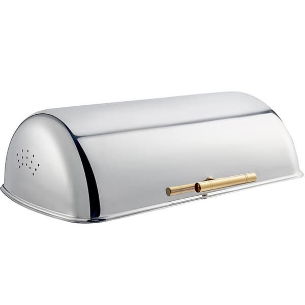 An Acopa silver metal chafer cover with gold trim.