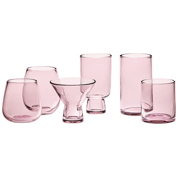 A group of Acopa Mauve Beverage Glasses on a table.