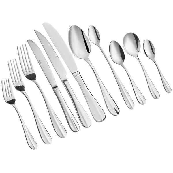 A group of Acopa Brigitte stainless steel spoons.