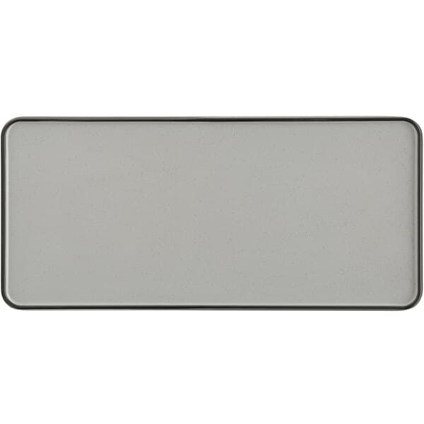 A rectangular gray melamine tray with a black border.