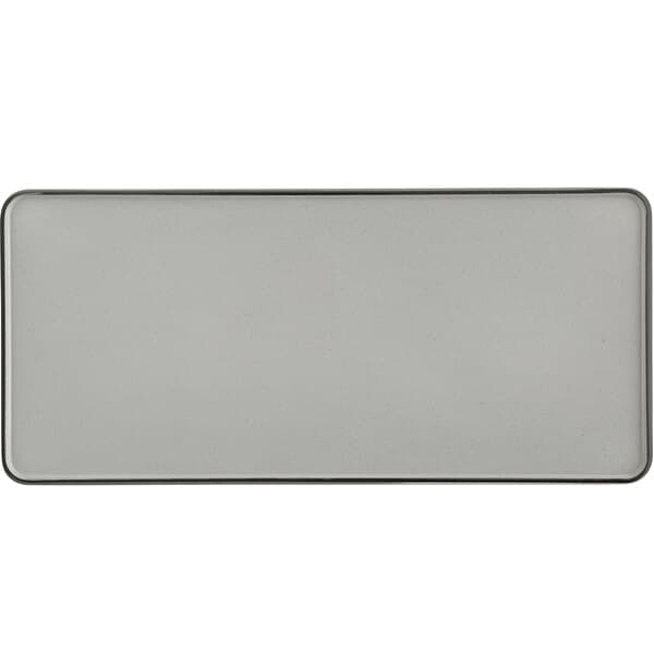 A white rectangular Acopa melamine tray with a black border.