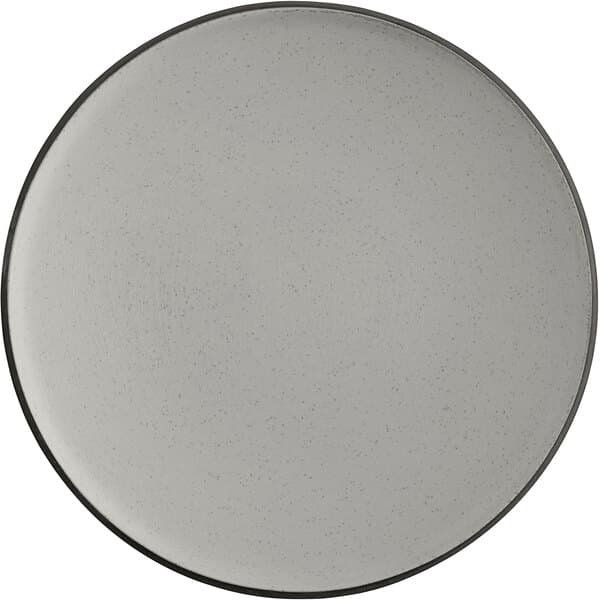 A white melamine plate with a matte grey center and black rim.