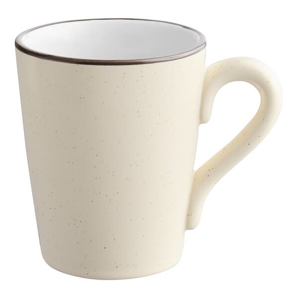 An Acopa Embers cream white stoneware mug with a handle.