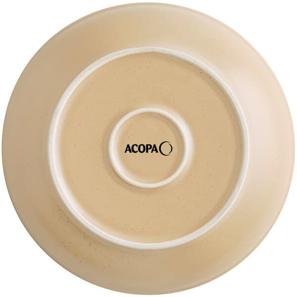 An Acopa Harvest Tan stoneware pasta bowl with a beige matte finish.