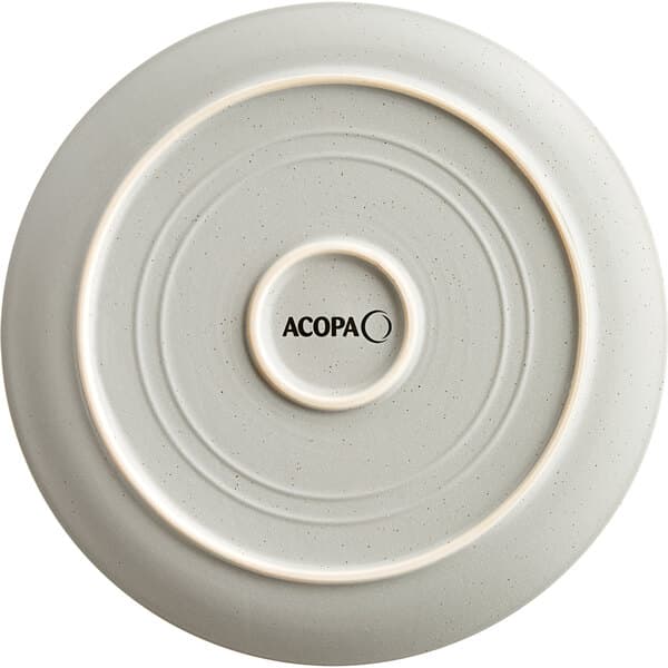 A grey matte stoneware plate with a circle in the middle and the word "Acopa" on it.