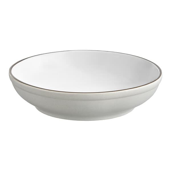 A grey matte stoneware bowl with a rim.