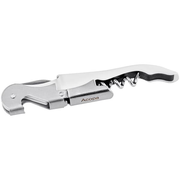 An Acopa waiter's corkscrew with a white metal handle and silver screw.