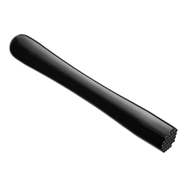 An Acopa black stainless steel muddler with a tenderizer head.