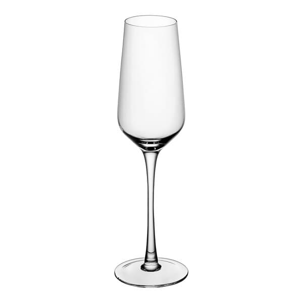 An Acopa Silhouette clear wine flute with a long stem.
