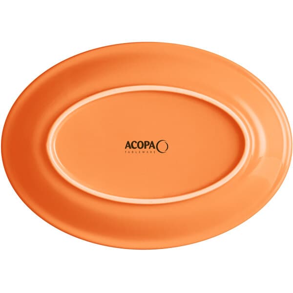 An orange oval Acopa Capri stoneware platter.