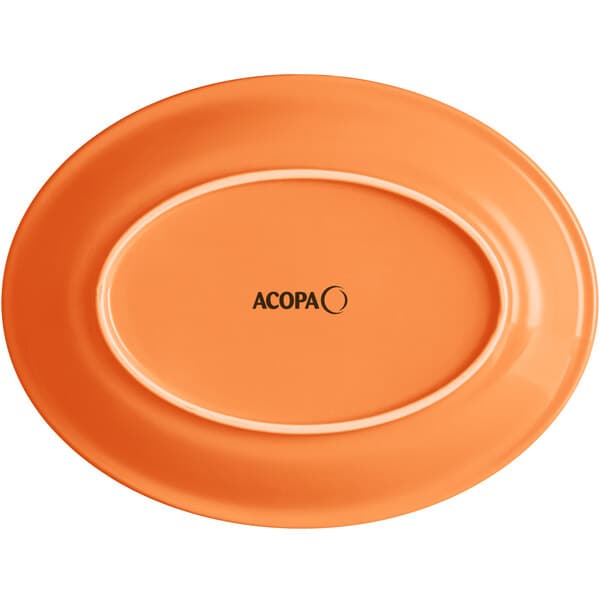 An Acopa Valencia orange oval stoneware coupe platter.
