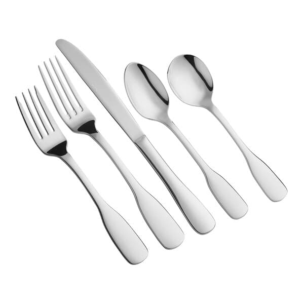 A close-up of an Acopa Triumph stainless steel spoon.