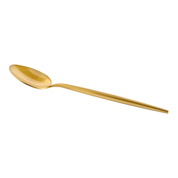 An Acopa Odin gold stainless steel spoon with a long handle.
