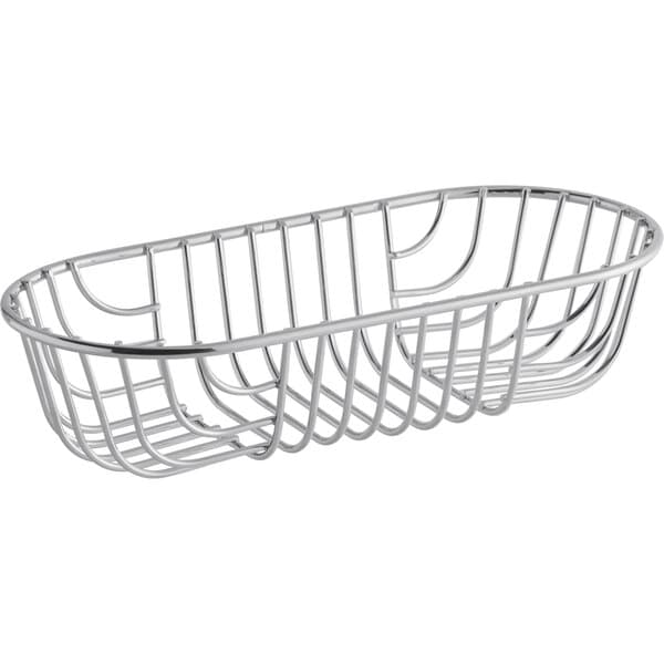 An Acopa chrome wire basket with curved edges and handles.