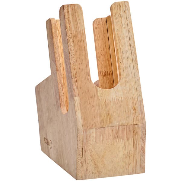 A wooden box with two sections and holes.