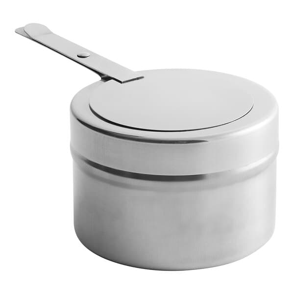 An Acopa stainless steel fuel holder with a cover.