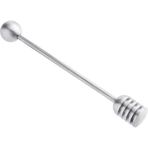 An Acopa stainless steel honey dipper with a metal ball on the end.