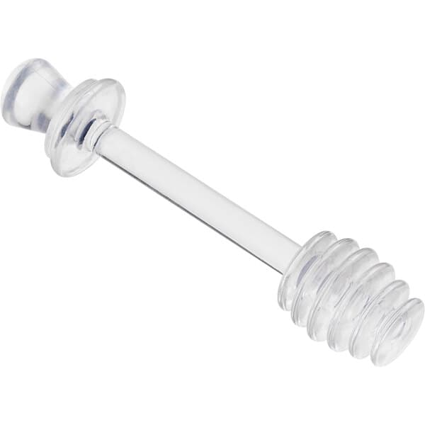 A clear plastic stick with a small spiral tip.