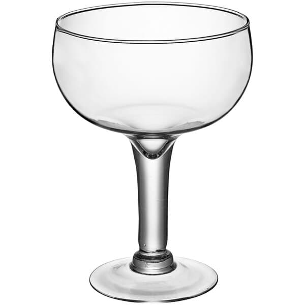 An Acopa clear glass margarita glass with a stem.