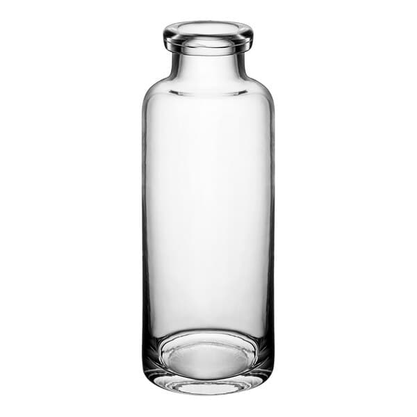 An Acopa clear glass water bottle with a cap.