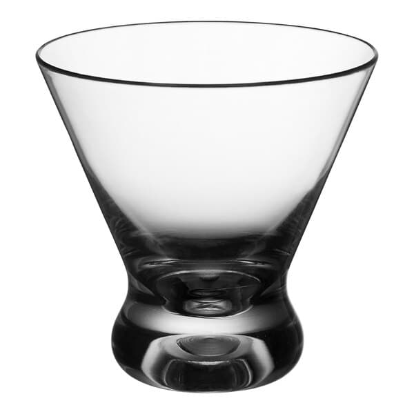 An Acopa Tritan plastic stemless martini glass with a small base and short rim.
