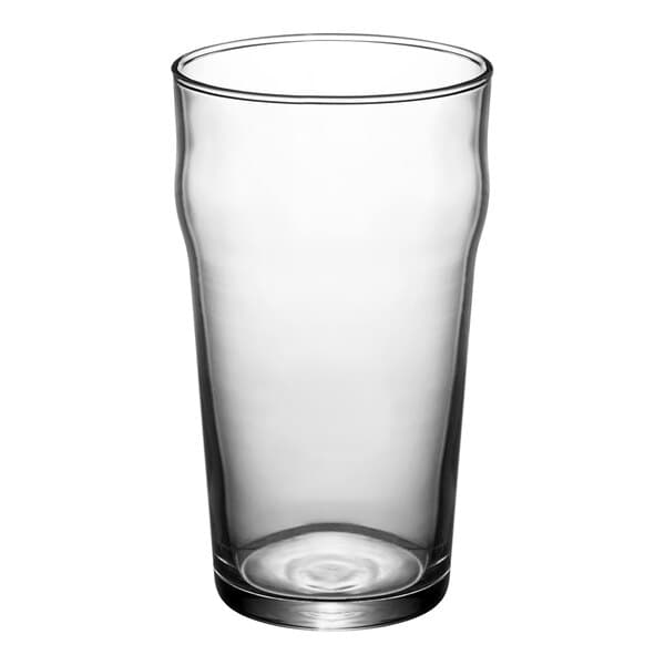 An Acopa Select English Pub glass with a clear rim on a white background.