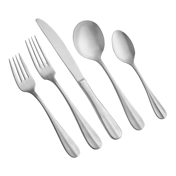 An Acopa Josette stainless steel flatware set with a spoon and a knife.