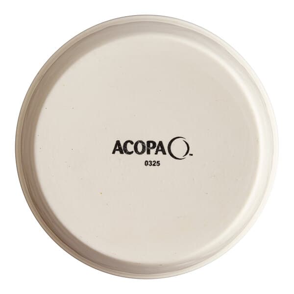 A white porcelain ramekin with the word "Acopa" in black text.