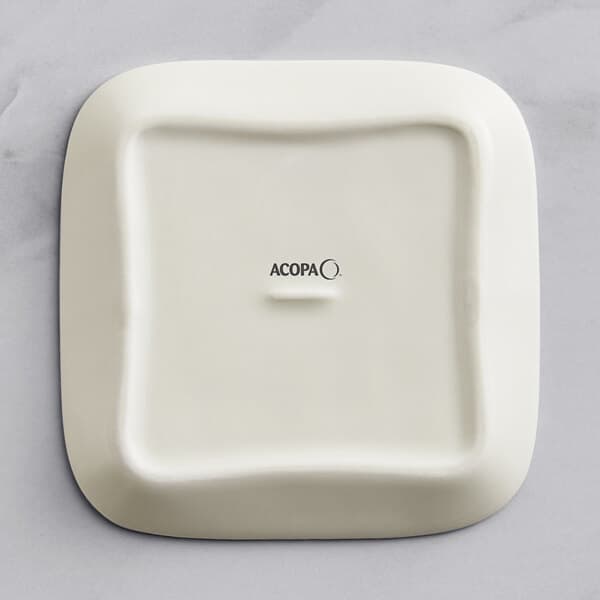A white square Acopa Architect butter dish with black text reading "Acopa Architect"