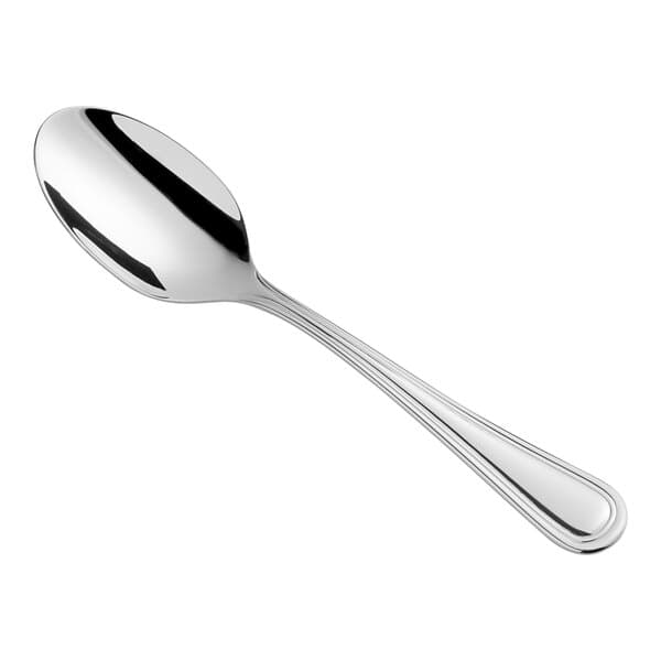 An Acopa Edgeworth stainless steel teaspoon with a long handle.