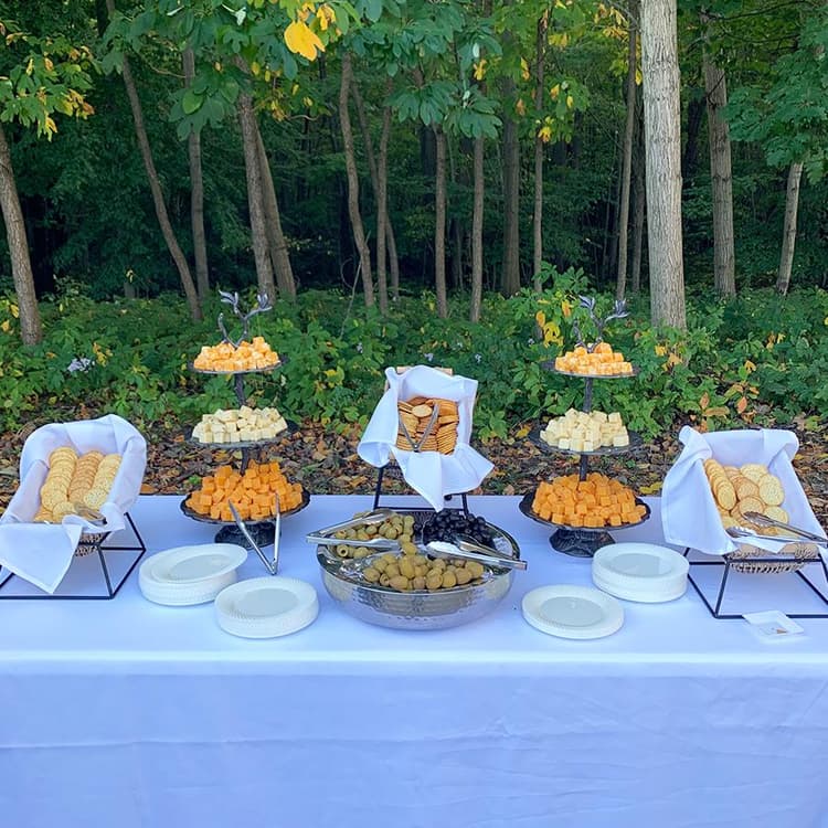 These risers can fit two sizes of bowls or baskets and are quite sturdy. These really help to add height contrast to a table and make certain items pop.