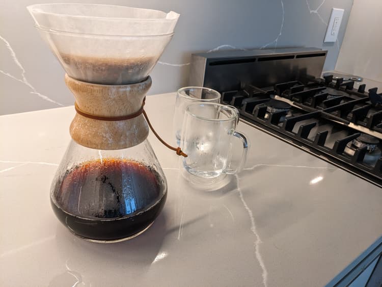 Brewing a delicious pot of coffee using paper filters.