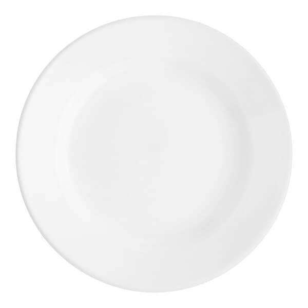 An Acopa bright white stoneware plate with a wide white rim.