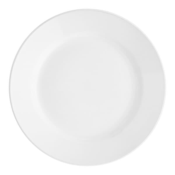 An Acopa Bright White stoneware plate with a wide, white rim.