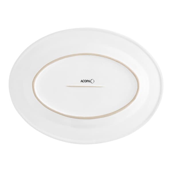 An Acopa bright white stoneware platter with a wide rim.
