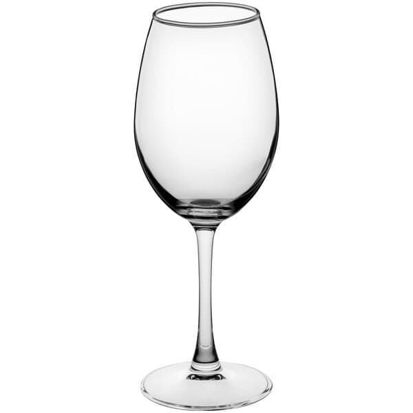 An Acopa Select Blanc wine glass with a stem on a white background.