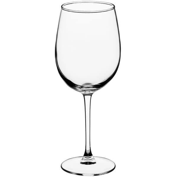 An Acopa Select Flora wine glass with a stem on a white background.