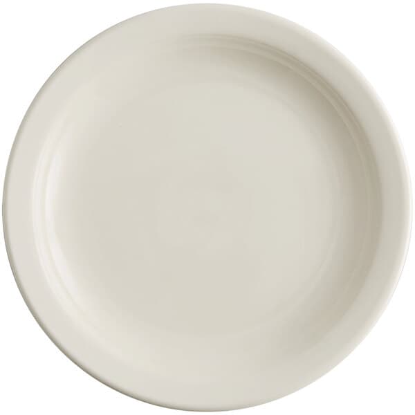 An Acopa ivory stoneware plate with a narrow white rim.