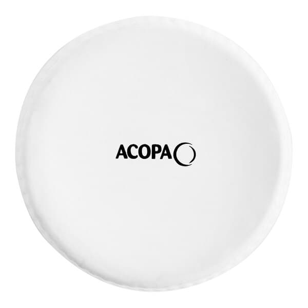 A white round disc with fluted edges and the words "Acopa" in black text.