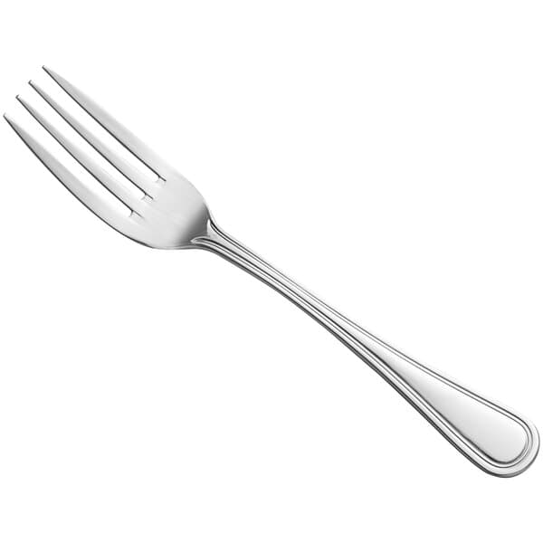An Acopa Edgeworth stainless steel dinner fork with a silver handle.