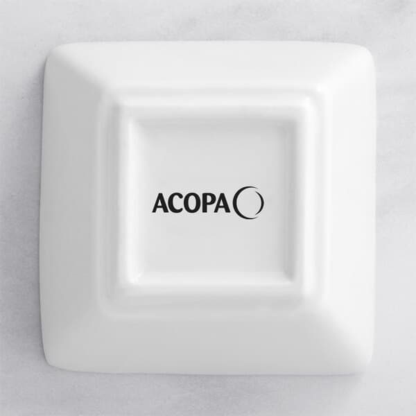 A white square Acopa porcelain bouillon dish.