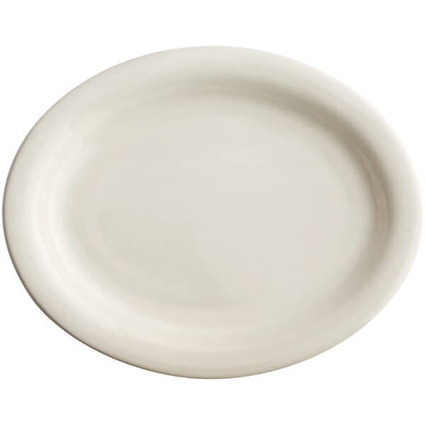 An Acopa ivory stoneware platter with a narrow rim.