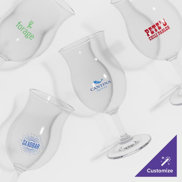 An Acopa Poco wine glass with a logo on it.