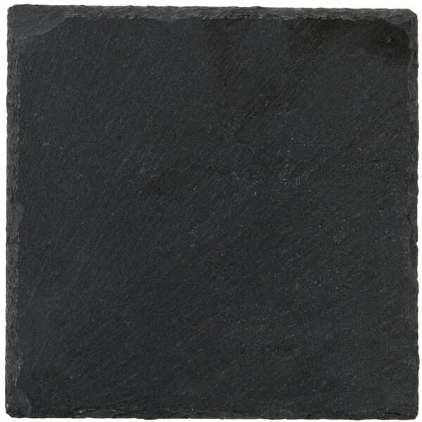 An Acopa black slate square plate with white soapstone chalk on it.