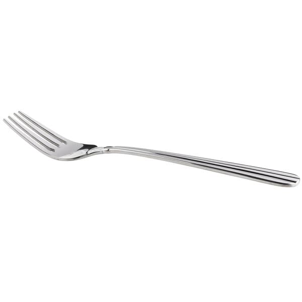 A close-up of an Acopa Harmony stainless steel salad/dessert fork with a silver handle.