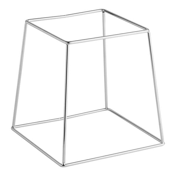 A 9-inch square stainless steel metal display stand with an open, minimalist frame design.