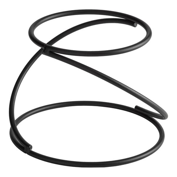 A black metal swirl display stand.