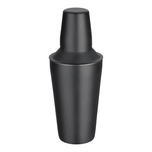 An Acopa matte black cocktail shaker with a silver cap.
