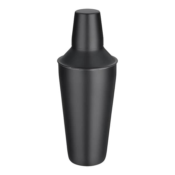 An Acopa matte black cocktail shaker with a black cap.